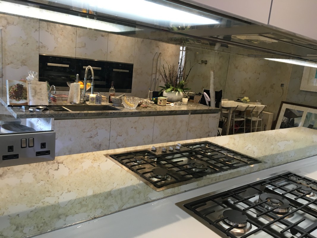 Mirror glass splashback in Wokingham luxury kitchen